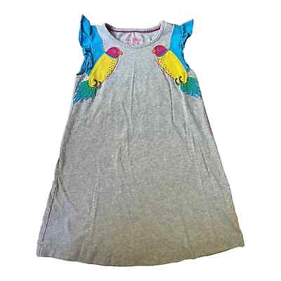 #ad Mini Boden Gray Flutter Sleeve Dress Colorful Birds 100% Cotton Girl#x27;s 6 7 $16.00