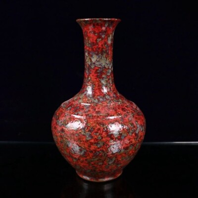 #ad China Old Porcelain Kiln transformed red glazed long necked vase $27.99