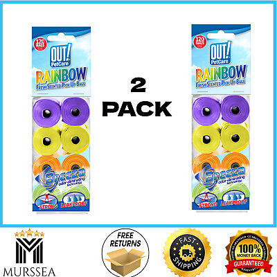 #ad Out Dog Waste Pickup Bags 8 Rolls 120 bags Rainbow Colors 2 Pack $17.85