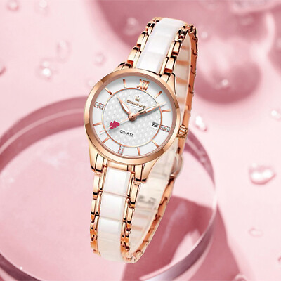 #ad Watches for Women Ceramic Strap Mini Dial Dress Watch Calendar Water Resistant $43.91