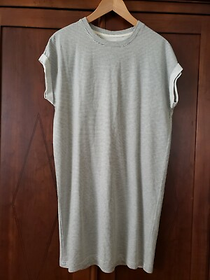 #ad Thread and Supply New Cuffed Soft Gray Ivory Stripe T Shirt Dress Size Small $25.00