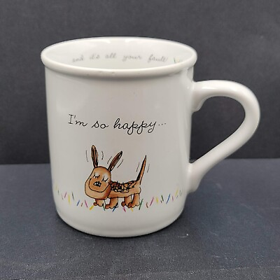 #ad Vtg 1985 Hallmark Rim Shots I’m so Happy Coffee Cup Mug Dog Mom Dad Humorous $14.00