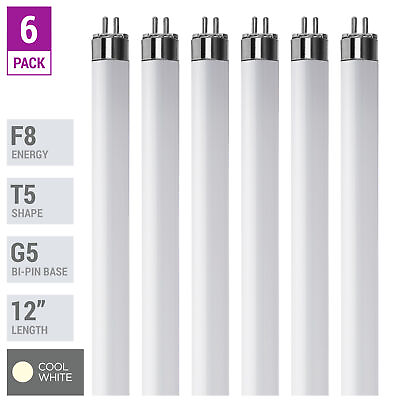 #ad 6 Pack F8T5 CW 41K Fluorescent Tube 12quot; 8W Watt T5 Mini Bi 2 Pin G5 Cool White $14.15