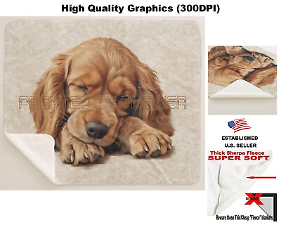 #ad #ad Cocker Spaniel Dog Breed Sleeping Puppy Art Sherpa Fleece Throw Blanket $42.95