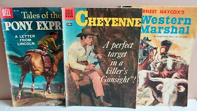 #ad Dell Comics CHEYENNE #4 1957 amp; #640 WESTERN MARSHALL FREE Pony Express $11.95