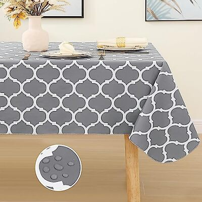 #ad Rectangle Tablecloth Waterproof Vinyl Tablecloths with Flannel 60quot;x84quot; Grey $16.44