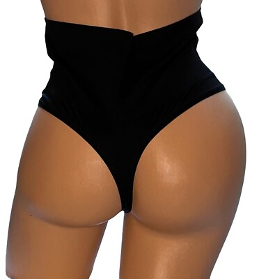 #ad Jockey Vintage Slimmers Waist Slimmer Thong Black Panties Womens XL NOS NWT $16.00