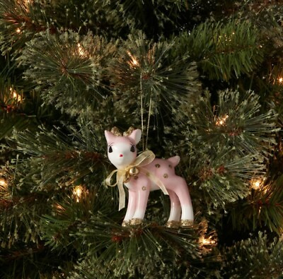 #ad Ceramic Pastel Pink Deer Christmas Tree Ornament Retro 60s MCM Vntg Style Decor $10.14