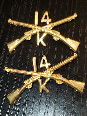 #ad WWI US Army K Company 14th Regiment Officer Collar Pin Insignia Set L@@K $10.97