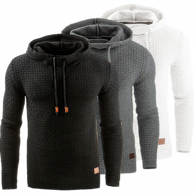 #ad Men#x27;s Fall winter Hooded Long Sleeve Sweatshirt Checked Pullover Hoodies Coat $35.53