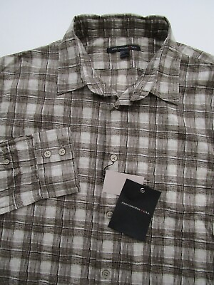 #ad Mens Large John Varvatos 100% Cotton LS wavy scribble plaid button shirt NWT $55.00
