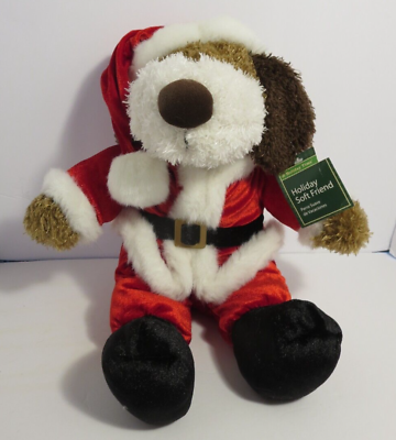 #ad Dan Dee Brown White Plush Dog Christmas Santa Suit Hat Collectors Choice 15quot; NWT $10.99