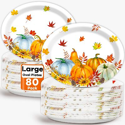 #ad 80PCS Thanksgiving Fall Party Oval Paper Plates Large 11” Autumn Theme Platte... $60.24