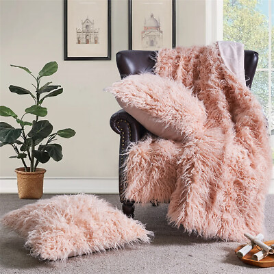 #ad Super Soft Fuzzy Mongolian Faux Fur Throw Blanket and Pillow Covers 3 Piece Set $29.24