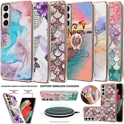 #ad Marble Phone Case For OPPO A96 A58 A54 RENO 10 Ring Stand Plated TPU Cover $8.22