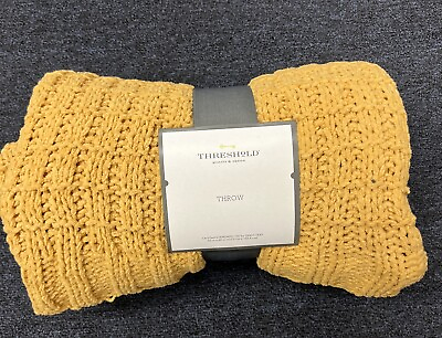 #ad Threshold Cable Knit Throw Gold Color 50in X 60in $17.99
