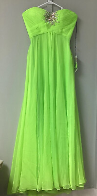 #ad Alyce Designs Size 2 Tulle Beaded Dress Gown Prom Strapless Green Neon Lime New $49.99