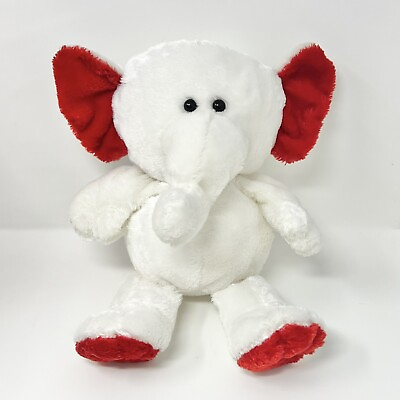 #ad Dan Dee Plush Red White Elephant Crushed Velvet Stuffed Animal 13” Vintage Fluff $19.10