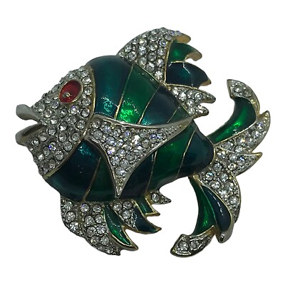 #ad Large Vintage Enamel Rhinestone Fish Brooch Pin Colorful Statement Ocean jewelry $19.93