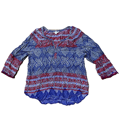 #ad BEACH LUNCH LOUNGE Womens M Blue Red Beige Tribal Boho Casual Top Adult Medium $9.84