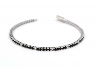 #ad New Bracelet Jewelry Black White Zircons Silver 925 Made Italy Jewerly New $166.53