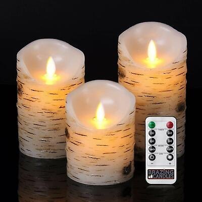 #ad 3 Pcs Flameless Birch LED Candles Moving Luminara Real Wax Battery Remote Timer $34.00