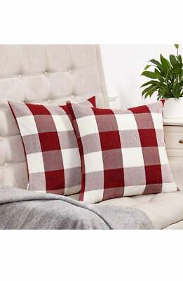 #ad 2 Throw Couch Sofa Pillow Covers Red White Checker Buffalo Christmas Home Decor $12.95