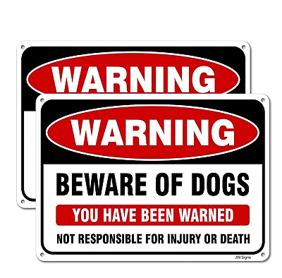 #ad 2 Pack Beware of Dog Sign Metal Aluminum Dog Warning Signs Reflective UV Prot... $10.03