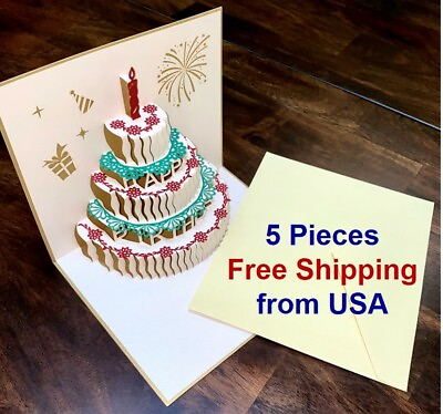 #ad 3D Pop Up Greeting Card Handmade Cake 5 pcs Birthday Gift Decoration $23.95