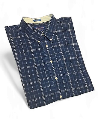 #ad Pendleton Men#x27;s Sz XL Short Sleeve Cotton Button Down Blue Plaid Shirt $13.79