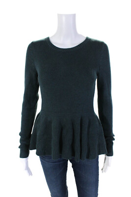 #ad Cullen Womens Silk Ribbed Crew Neck Peplum Sweater Blue Size Small $42.69