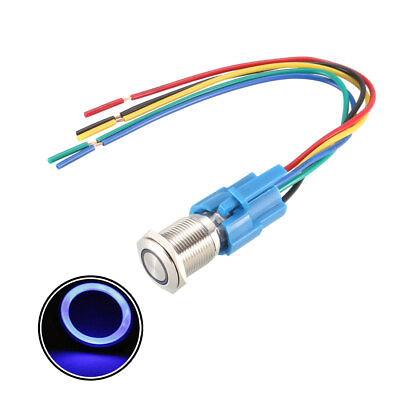 #ad Latching Push Button Switch 16mm Mounting 1NC NO 12V Blue LED with Socket Plug $11.23