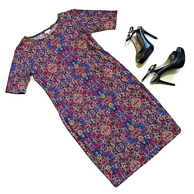 #ad NWT Lularoe Julia Dress Medium **RARE** Multicolor Kaleidoscope Geometric $25.00