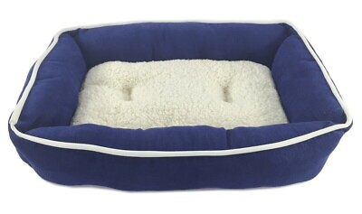 #ad Plush Sherpa Lined Pet Bed with Removable Cushion Small Navy amp; White $24.99