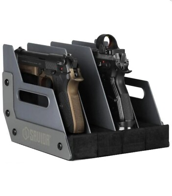 #ad Savior Equipment Pistol Revolver Automatic Storage Gun Rack Model 4 Slot SW Gray $22.90