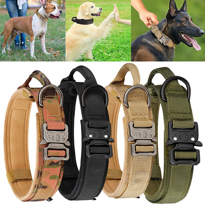 #ad US Tactical Dog Collar Heavy Duty Military Canine Training Adjustable w Handle $10.43