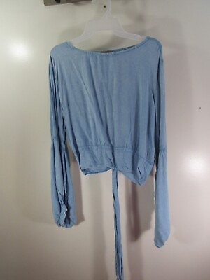 #ad Womens Style Envy Top Size XL Blue Pull Over Long Sleeve Back Tie String $12.00