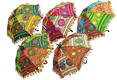 #ad 20 Lot PCS Indian Hand Gold Print Parasol Vintage Sun Shade Umbrella Decorative $86.26