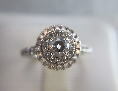 #ad 14k White Gold Round Brilliant Diamond Halo Engagement Ring $599.00