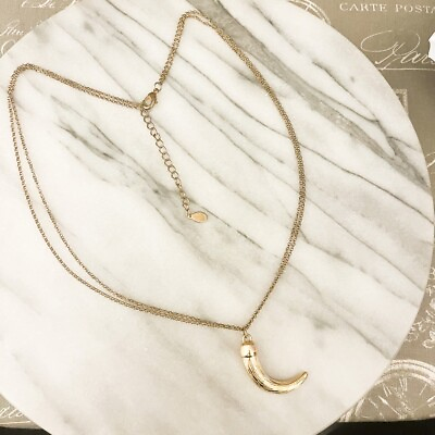 #ad Bijoux Terner Horn Necklace Gold Boho $18.00