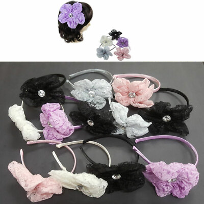 #ad 12pcs Women#x27;s Girl Lace Bowknot Ribbon Hair Headband Bow Head Band Clip Pin Lot $13.50