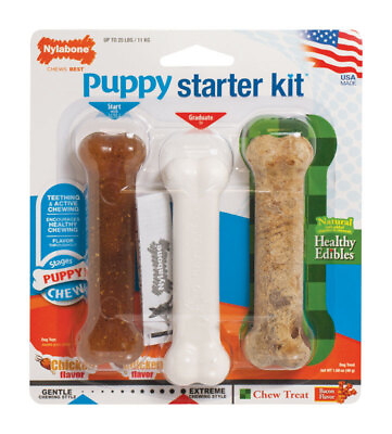 #ad Nylabone N201PSKP Starter Kit Brown White Bacon and Chicken Bone Small for Dogs $14.69
