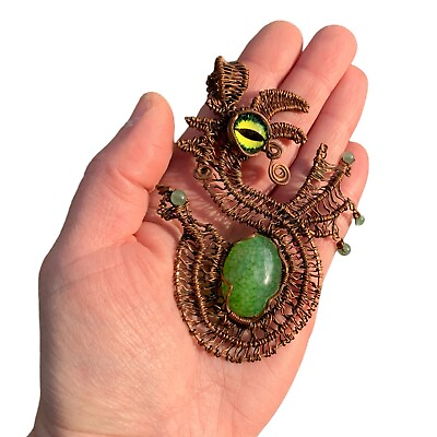 #ad Handmade Green Dragon Agate Pendant Wire Wrapped Crystal Jewelry Unique Gift $220.00