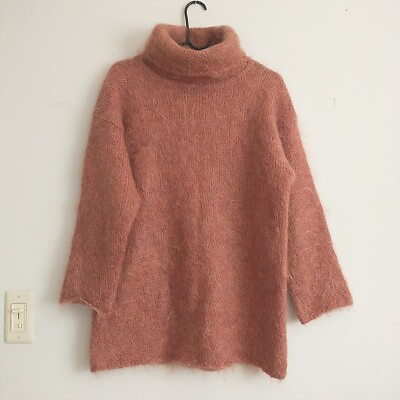 #ad TWEEDS Women Long Sweater Pullover Tunic Rust Angora Wool Cowl Neck Boxy S M* $18.84