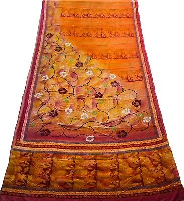 #ad Pure Crepe Silk Saree 100% Silk Sari Indian Vintage Printed Fabric PCSS2462 $34.99