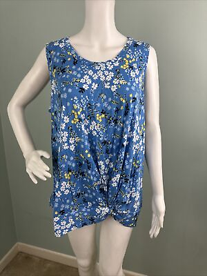 #ad Women#x27;s LOFT Outlet Blue Floral Sleeveless Twist Hem Tank Top Sz XL $14.44