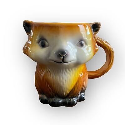 #ad Fox Coffee Mug Sitting Full Body Woodland Ceramics Textured 3D $18.00