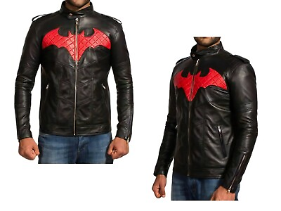 #ad Mens Batman Style Black Genuine Sheepskin Handmade Leather Jacket 286 $118.00