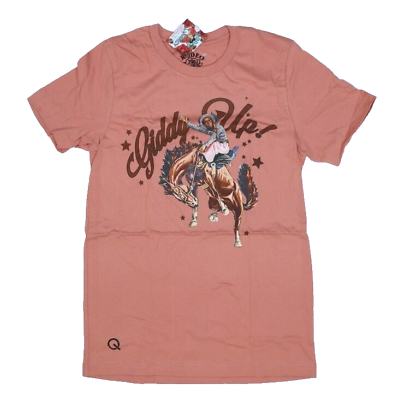 #ad Rodeo Quincy Giddy Up Tee Western Cowboy Graphic T Shirt SS Pink Womens Medium $24.99