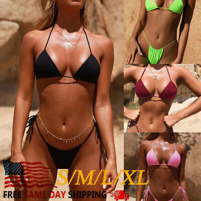 #ad Sexy Women Brazilian Bikini Scrunches Butt Swimwear Lady Swimsuit 2 Pcs Set $9.36